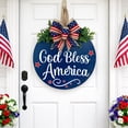 thumbnail image 5 of 3D God Bless America Patriotic Wooden Door Hanger, 12 in Round Front Door Sign with Bow & Greenery, 4th of July Memorial Day Porch Wall Decor, 5 of 9