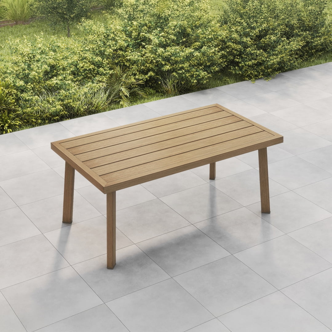 35 in Patio Rectangle Coffee Table with Wood Grain Texture, Teak