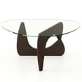 thumbnail image 1 of Gymax Table Basse Triangulaire avec Dessus en Verre Trempé et Base en Bois de Caoutchouc Réglable, 1 of 10