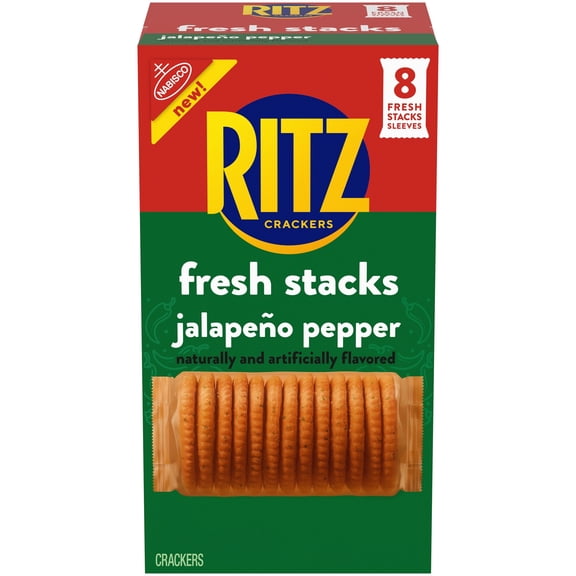 RITZ Fresh Stacks Jalapeno Pepper Crackers, Travel Snacks, 11.8 oz (8 Multi Snack Packs)