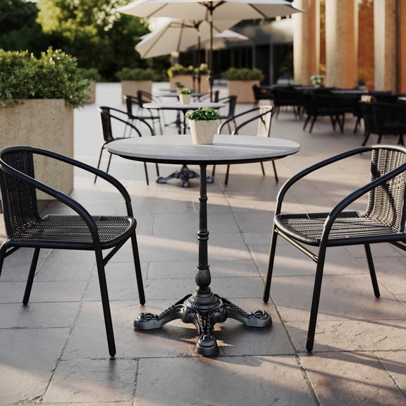 Flash Furniture 31.25" Round Indoor Outdoor Tabletop in Gray Faux Concrete with TopGuard HPL Technology and 22.75" x 22.75" Black Cast Iron Bistro Table Base