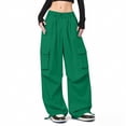 thumbnail image 3 of Girls' High Waist Cargo Pants, Solid Color Straight Leg Loose Fit Workwear Trousers with Utility Pockets,Trendy Street Style Pants for Casual Outfits, Outdoor Play, Easy Wear - Green, 3 of 8