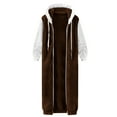thumbnail image 4 of Womens Long Jacket Trendy Color-blocking Plus Size Fleece Long Sleeve Hooded Outerwear Fall Winter Thick Warm Soft Lightweight Casual Comfortable Plush Coat, 4 of 4