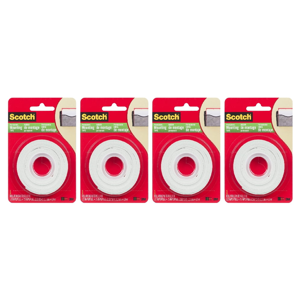 Scotch Mounting Tape 110 Permanent .5x75 in Roll Double Sided Adhesive, 4Pack