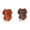thumbnail image 1 of (Lot de 2) Rinsvye Chemises à Manches Longues Rondes Unies pour Femmes, Col Raglan, Ourlet Opaque, Fentes, Manches Courtes, T-Shirts Décontractés avec Boutons, 1 of 4