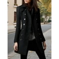 thumbnail image 4 of Women'S Winter Double Breasted Coat Elegant Lapel Collared Long Sleeves Blend Trench Pea Coat Black S, 4 of 6