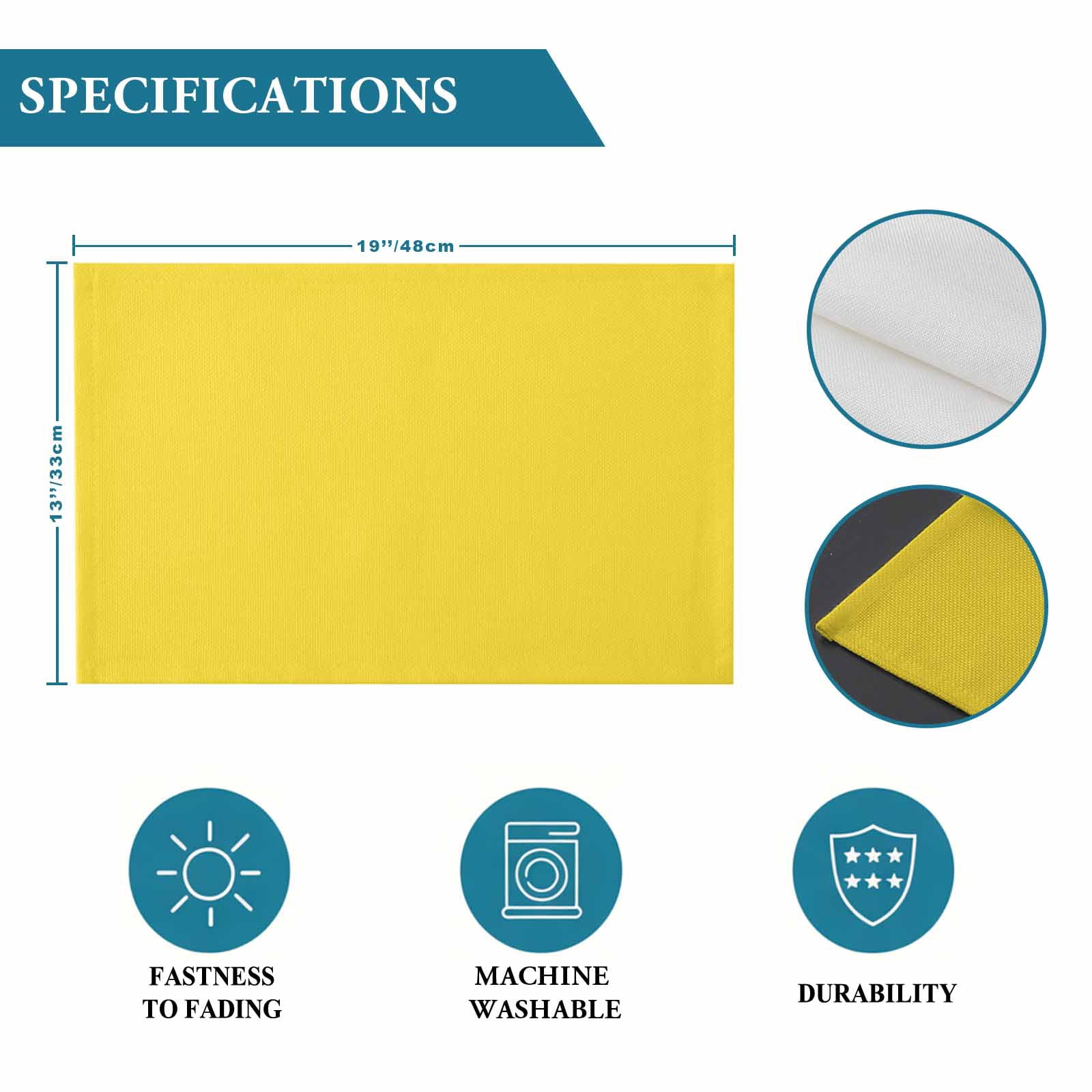 Placemat Set of 6 Bright Yellow Placemats for Dining Table Solid Color Washable Table Mats for Kitchen and Party Decor Indoor & Outdoor Use