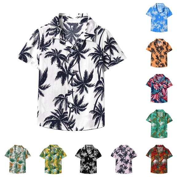 SROBPTY Toddler Boys Summer Short Sleeve Tops Print Casual Breathable Collared Tee Shirts for Beach Wear