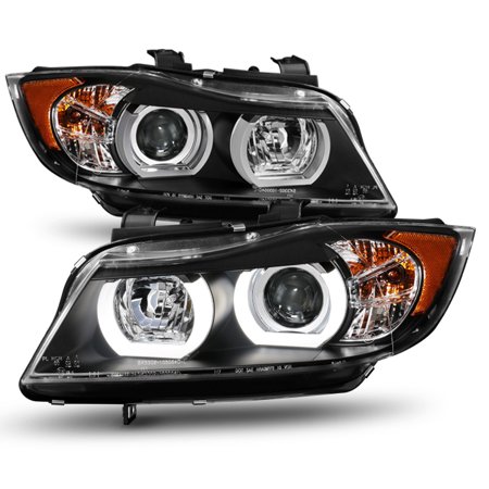 E90 Sedan - HID Xeon Fit 06-08 BMW E90 3-Series Sedan Black 3D LED Halo Projector Headlights