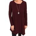 thumbnail image 1 of Maoww Women Top Long Sleeve Solid Color Fall Mini Dress Side Split Button Irregular Hem Sweater, Wine Red, M, 1 of 5
