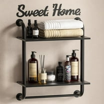 Bathroom Shelves Wall Mounted, Rustic Farmhouse Pipe Shelves, Wall Shelves 2-Tier, Industrial Pipe Shelving, Floating Shelf Decor for Bathroom, Bedroom, Living Room Thanksgiving 17.3in Black