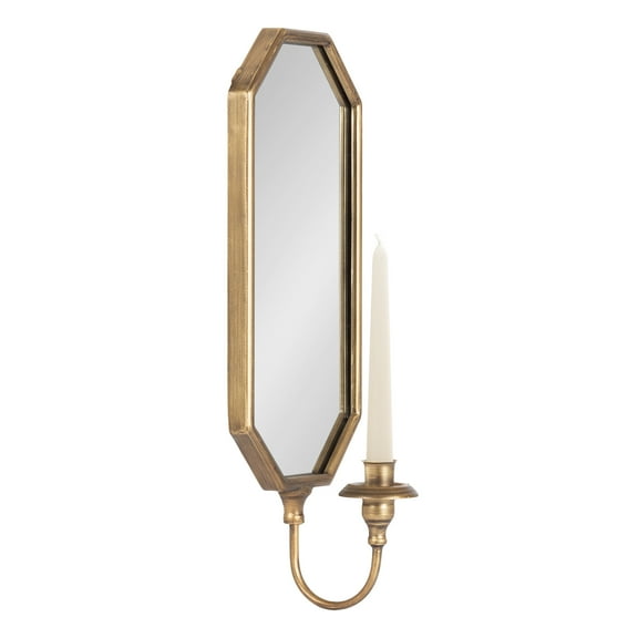 Kate and Laurel Wardelle Vintage Mirrored Wall Sconce, 7 x 5 x 18, Gold, Antique Scalloped Candlestick Holder with Mirror for Bathroom or Bedroom Wall Decor