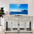 thumbnail image 6 of Large Double Dog Crate Furniture with Openable Partition & 2 Drawers, 58" Wooden Dog Crate Table TV Stand, Grey, 6 of 7