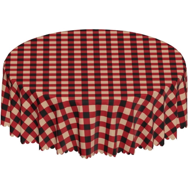 Round Tablecloth with Wave Lace 60 Inch, Red Lumberjack Plaid Round Tablecloth Soft Tablecloths Fabric Tablecloth for Party, Wedding, Cocktail, Banquet, Festival