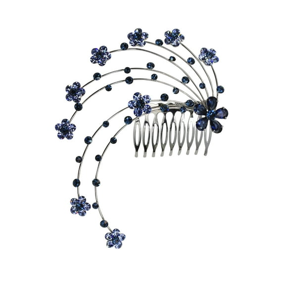 Faship Gorgeous Navy Blue Crystal Huge Big Floral Hair Comb
