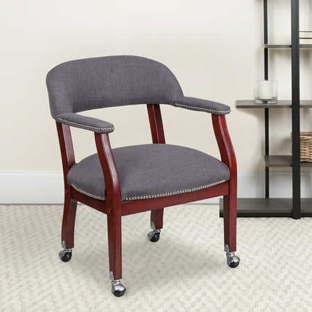 Flash Furniture Sarah Gray Fabric Luxurious Conference Chair with Accent Nail Trim and Casters