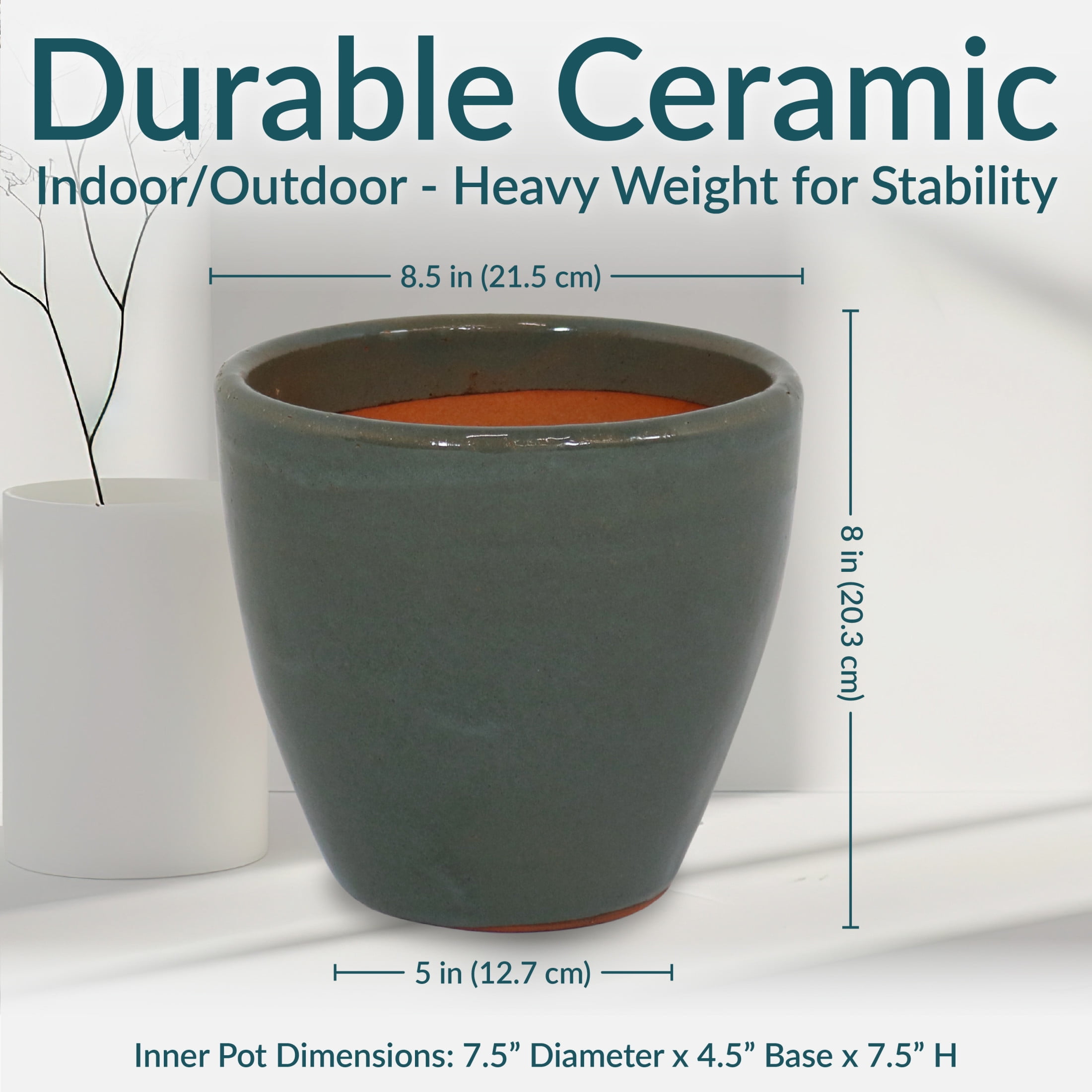 Sunnydaze Resort 8.5" x 8.5" x 8" Round Gray Ceramic Outdoor Planter 2-Count