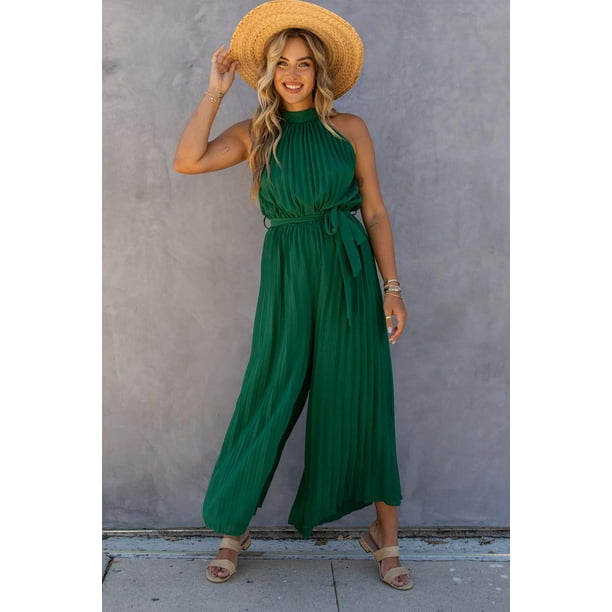 Green halter neck jumpsuit on sale