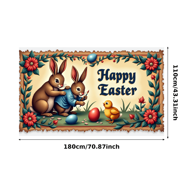 Adorable Bunny Chick Easter Banner with Flowers Eggs Background Party Decorations Photo Props Easter Celebration Spring Festival Home Decor