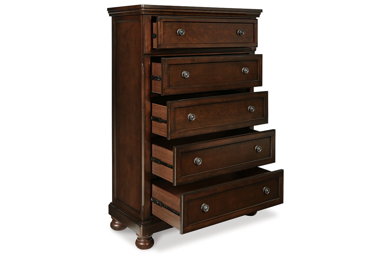 Ashley Furniture Porter 5-Drawer Traditional Wood Chest in Dark Brown