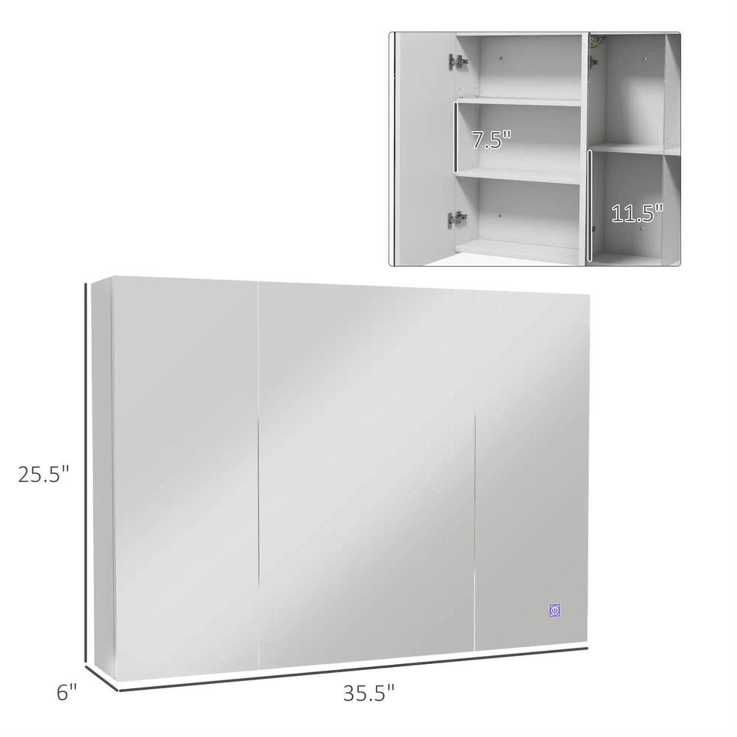 Demi Bonn Modern LED Bathroom Mirror Cabinet, 35.5"W x 25.5"H, USB Charging, Storage Cupboard, Adjustable Shelf, White