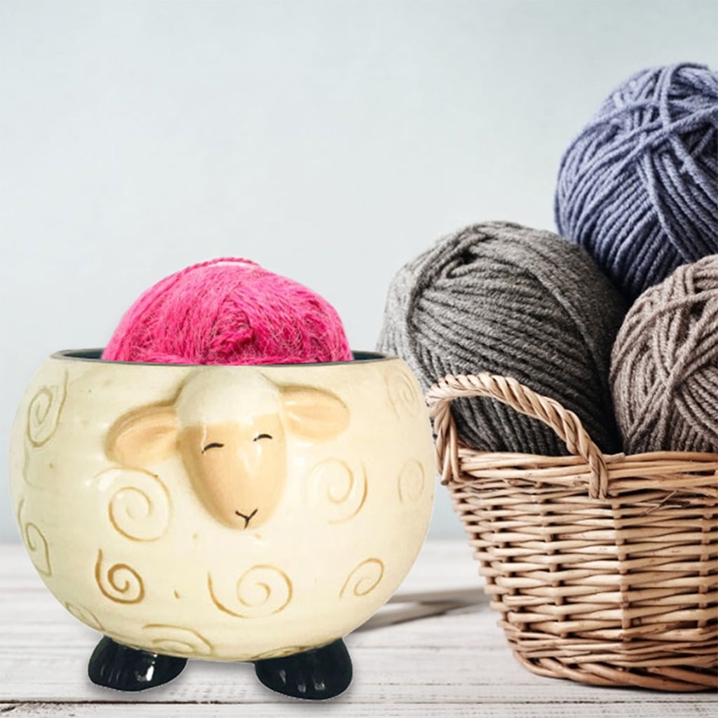 Sleepy Sheep Ceramic Yarn Bowl Yarns Ball Storage Holder Knitting Crochet Craft