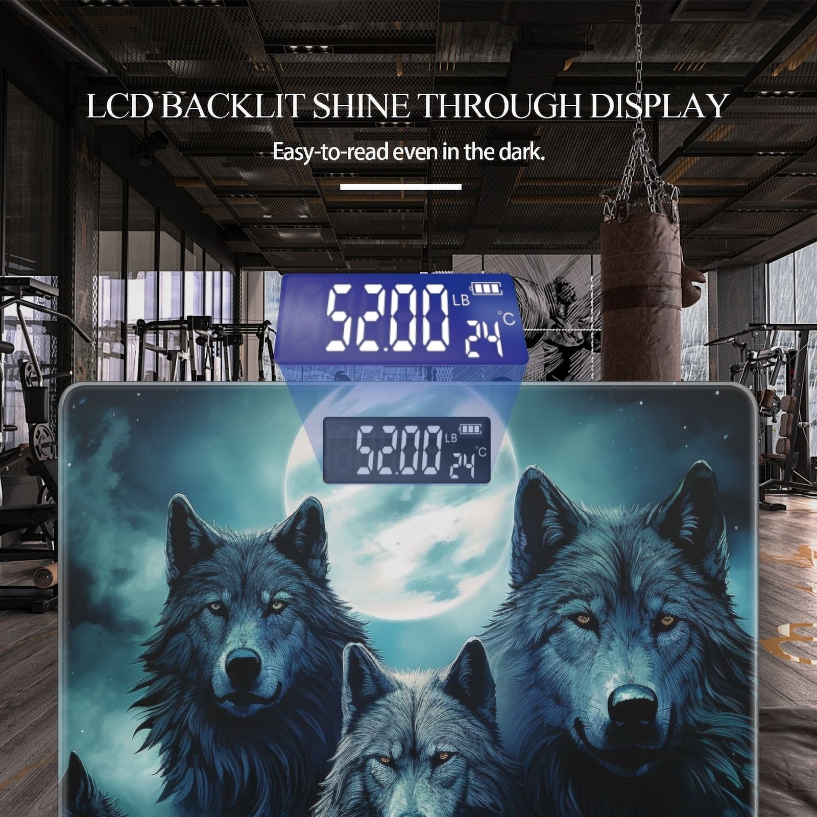 High Precision Body Weight Scale Smart Bathroom Scales with Large LCD Display(400lbs),Decorative for Bedroom-Wolves Howling At Full Moon In The Background