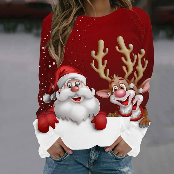 Hipattires Womens Christmas Sweatshirts Crewneck Tops Cozy Christmas Tree Sweatshirts for Ladies