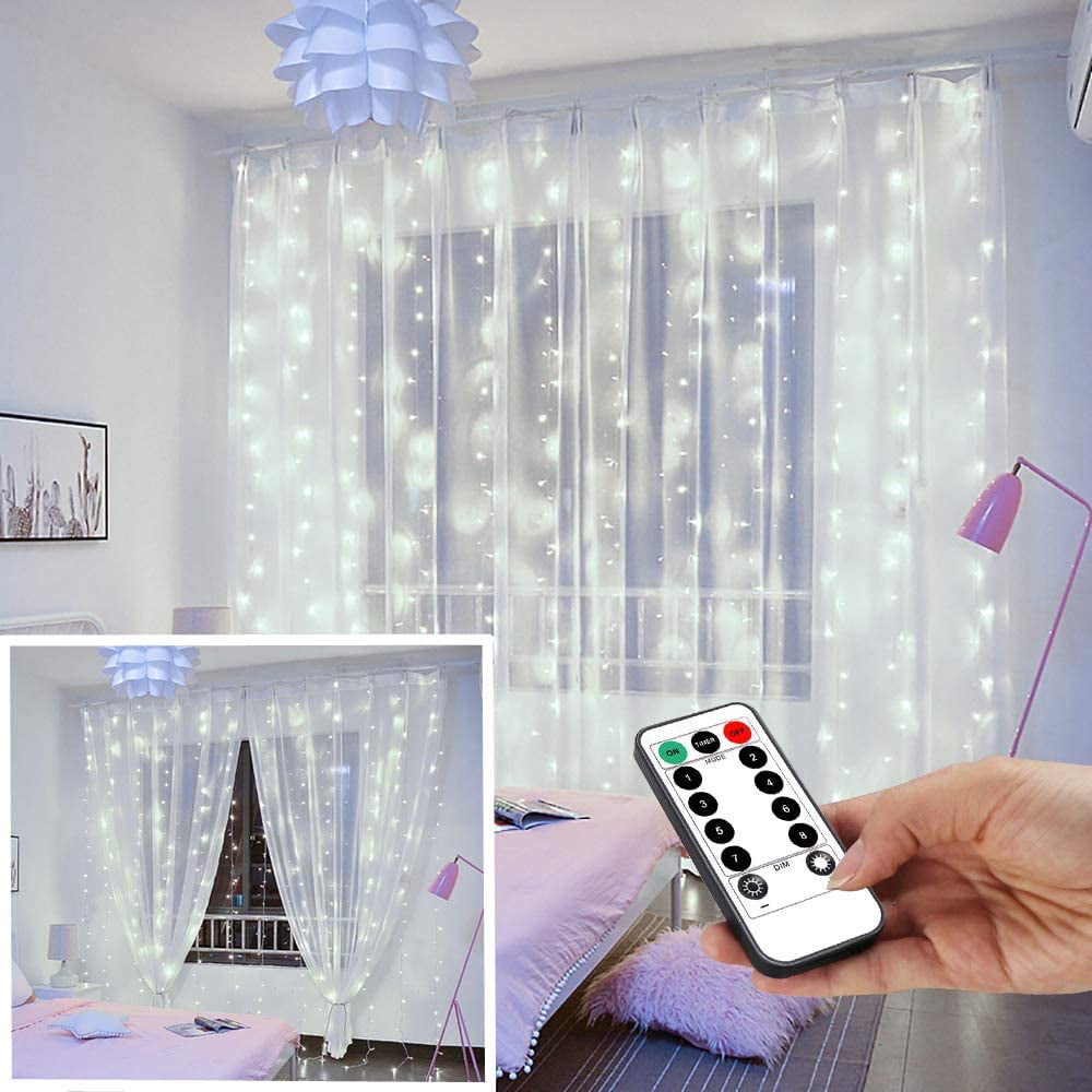 YEOLEH LED Curtain Lights Bedroom Light,8 Modes Christmas Fairy Light ...