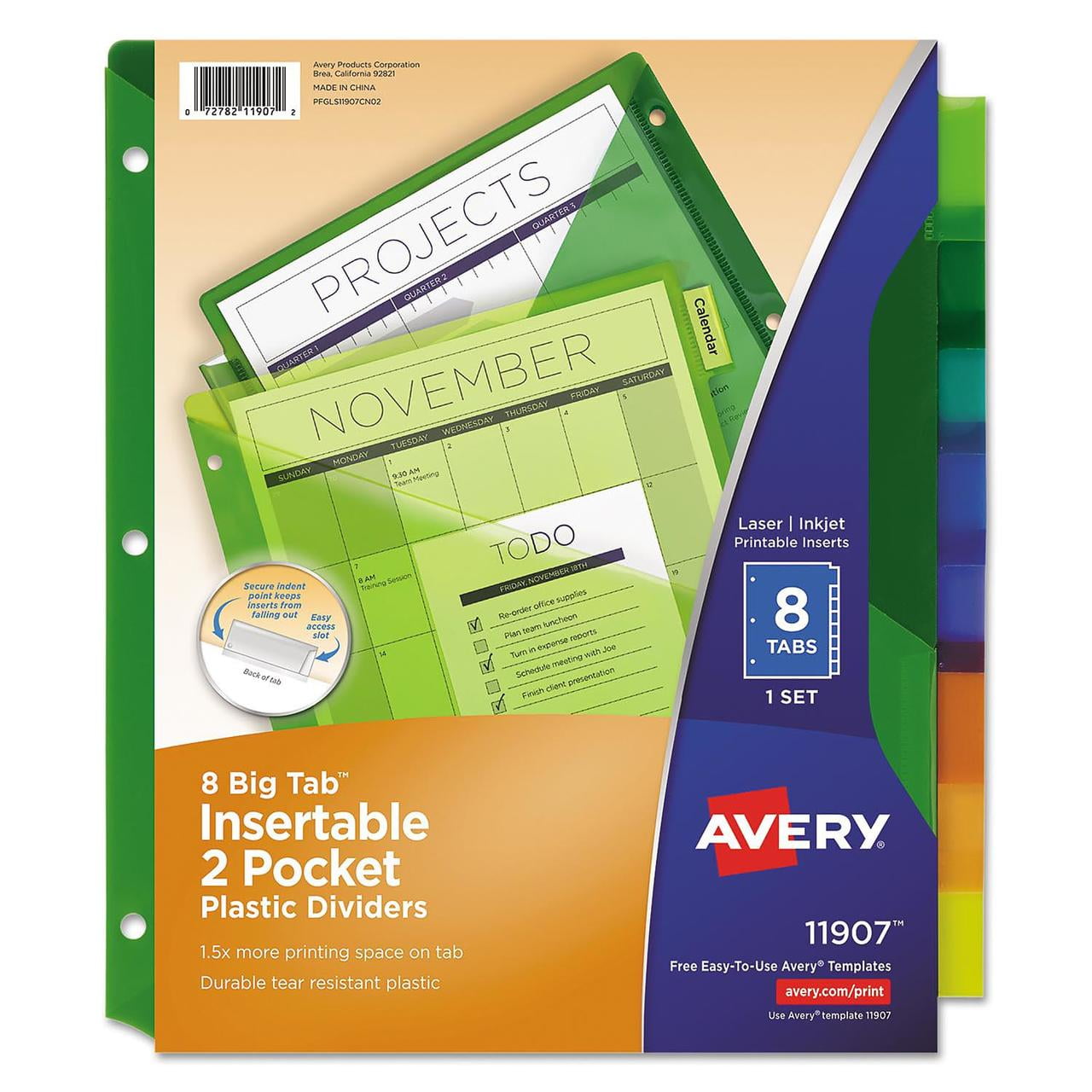Avery Insertable Big Tab Plastic Dividers with Double Pockets, 9" x 11