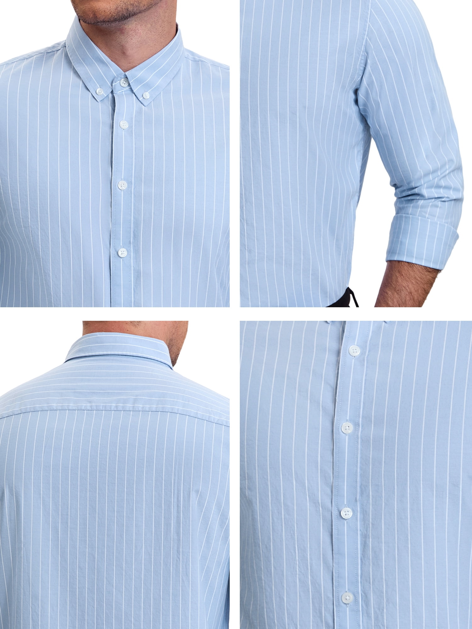 DARING DIVA Men's Stripes Long Sleeved Button Down Business Dress Shirts XL Light Blue