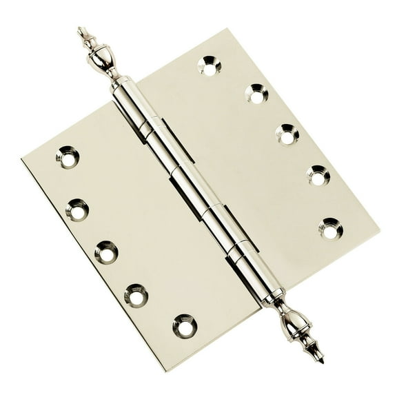 EMBASSY Door Hinge 5 x 5 Solid Brass Polished Nickel with Urn Tips