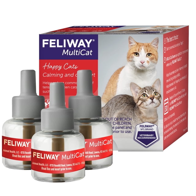 FELIWAY Optimum Recambios calmantes para gatos MultiCat 3 x 30 días para difusor de feromonas, paquete de 3 x 48ml