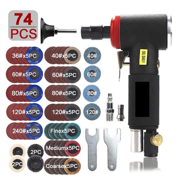 Air Sander Pneumatic Engraving Machine 1/4inch 1/8inch 90Degree Polisher Mini Angle For Mill Grinding Polishing Hand Tools Set ,Easy to Use