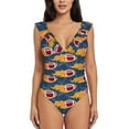 thumbnail image 2 of Yiaed Burning Rugby Balls Print Women's Ruffled One Piece Swimsuit V Neck Swimwear Slimming Monokini for Woman-XX-Large, 2 of 8