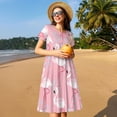 thumbnail image 4 of Vsdgher Flamant Rose pour Femmes Été 2025 Robes Midi Maxi Décontractées Légères Manches Courtes Col Rond Robe de Plage, 4 of 6