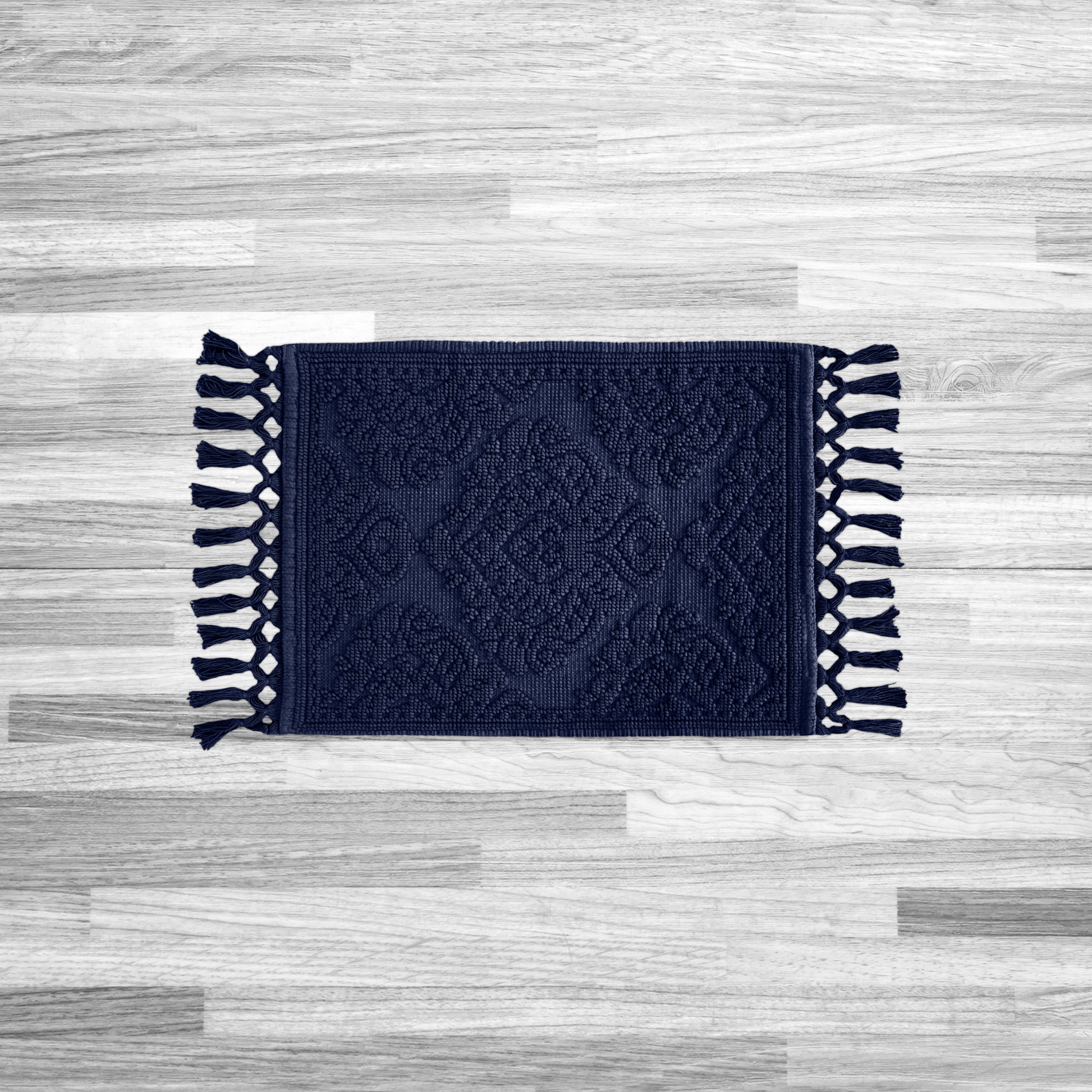 Jean Pierre Ricardo Cotton Fringe 17 x 31 in. Bath Rug, Indigo
