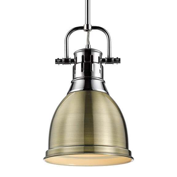 3604-S CH-AB-Golden Lighting-Duncan - 1 Light Small Pendant with Rod in Classic style - 14.25 Inches high by 8.88 Inches wide-Chrome Finish-Aged Brass