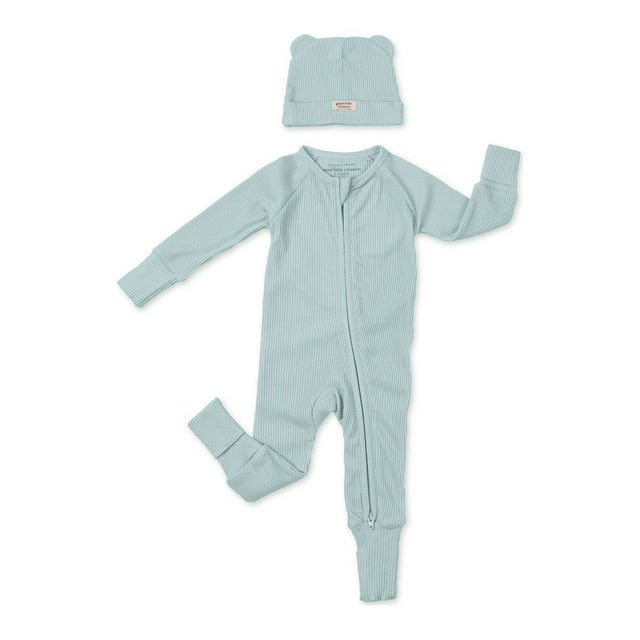 Bella Tunno Ensemble de Pyjama et Bonnet à Pieds à Fermeture à Glissière - Brouillard (0-3 Mois)