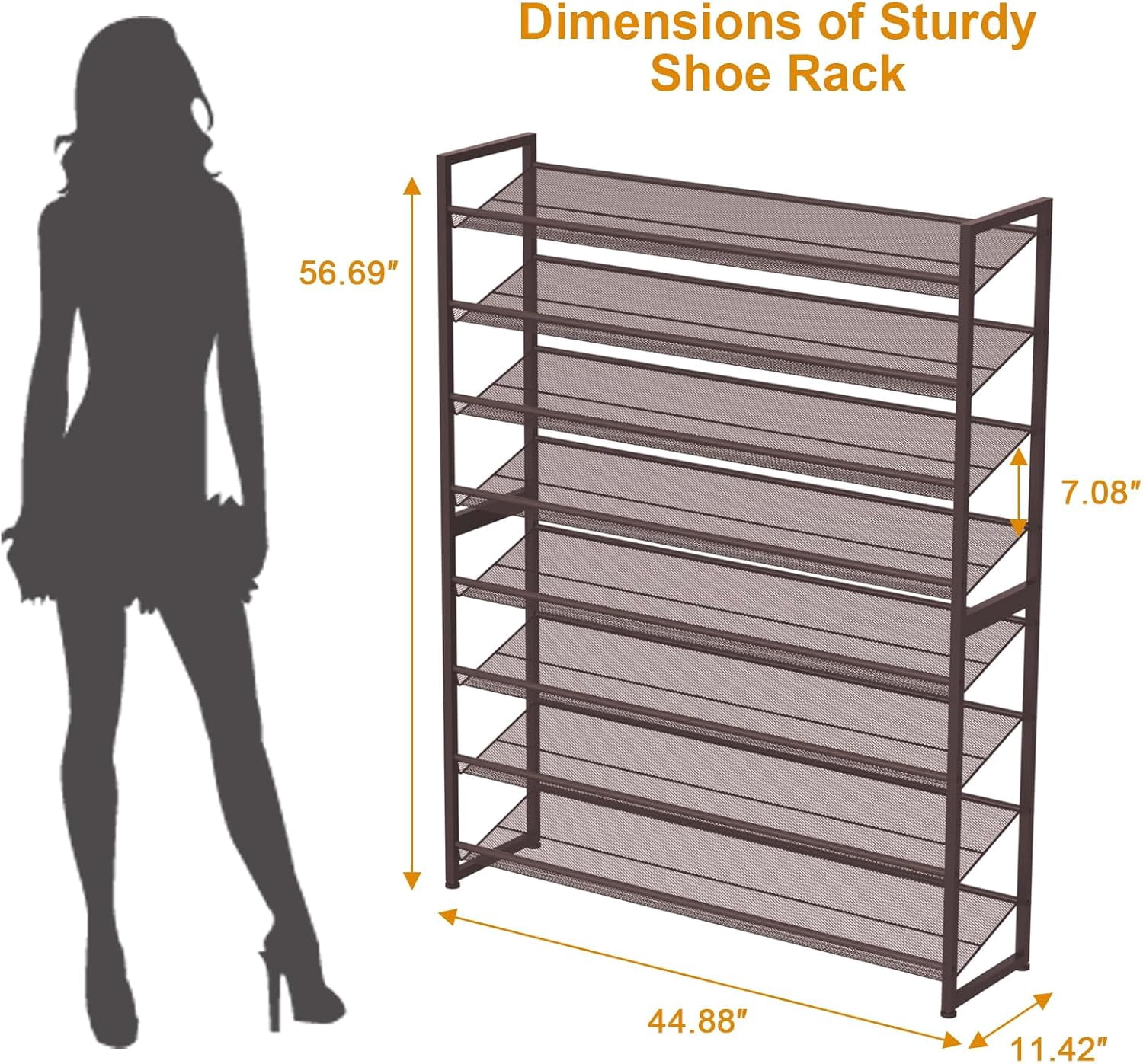 NEYCIL Large Shoe Rack, 8 Tiers Heavy Duty Metal Shoe Storage Rack for Closet Front Door Entrance, Up to 50 Pairs, Bronze