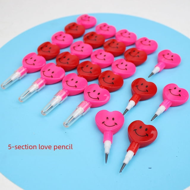 Lápiz con forma de cara sonriente y expresión creativa, bloques de construcción de amor, lápiz lindo sin punta, premio para estudiantes, 2 colores