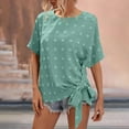 thumbnail image 6 of Women's Summer Tops Summer Casual Crew Neck Tie Side Short Sleeve Shirts Solid Color Jacquard Loose Tunic Blouses (L, Green), 6 of 7