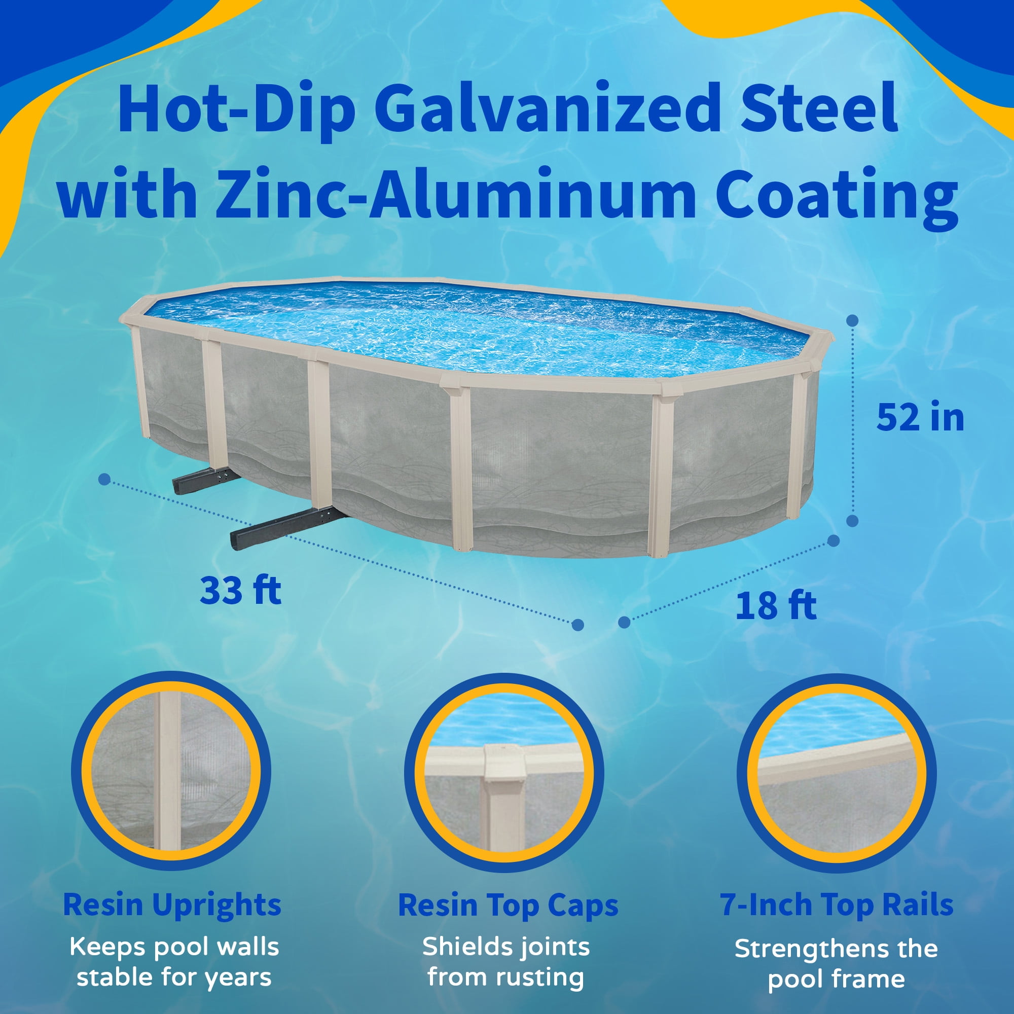 Blue Wave Trinity 18-ft x 33-ft Oval 52-in Deep Steel Wall Above Ground Pool Package with 7-in Top Rail