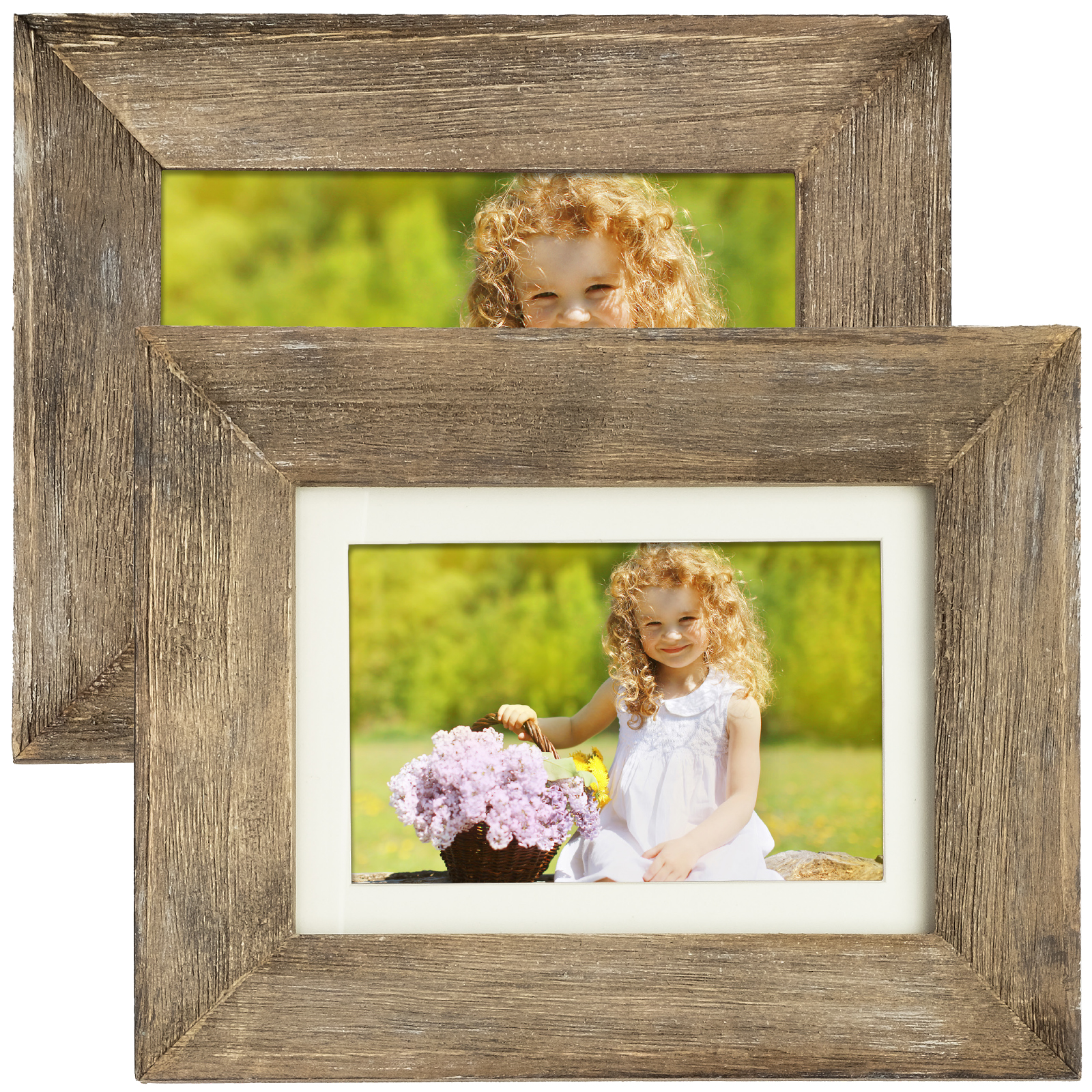 Rustic Barnwood Picture Frame Set Fits 5x7 or 4x6 Photos (Pack of 2