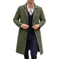 thumbnail image 5 of Men Lapel Single Breasted Mid‑Length Coat Long Sleeve Button Overcoat with Patch Pocket,Warm Windproof Winter Outdoor Outwear,Green,3XL, 5 of 6