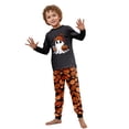 thumbnail image 2 of Yuaguia Family Matching Halloween Pajamas Set, Long Sleeve Black Ghost Print Top and Pumpkin Pants Sleepwear, Spooky Holiday Loungewear for Family Party, Home Outfits, Kids 5 Years, 2 of 6