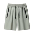 thumbnail image 2 of Ceisia Men's Summer Solid Color Quick-Dry Casual Shorts with Elastic Drawstring Waist Zippered Pockets 5/8 Length Sports Pants Khaki Gifts for Father 4X, 2 of 4