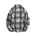 thumbnail image 2 of Blusa y camisa de manga larga con cuello vuelto para hombre, estilo informal, a cuadros, con bolsillos y botones, de licra, 2 of 8