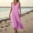 thumbnail image 2 of Admvng Robes pour Femmes Décontractées à Col en V Sans Manches Robe d'Été Grande Taille Ample Longue Robe de Plage d'Été P-2TG, 2 of 7