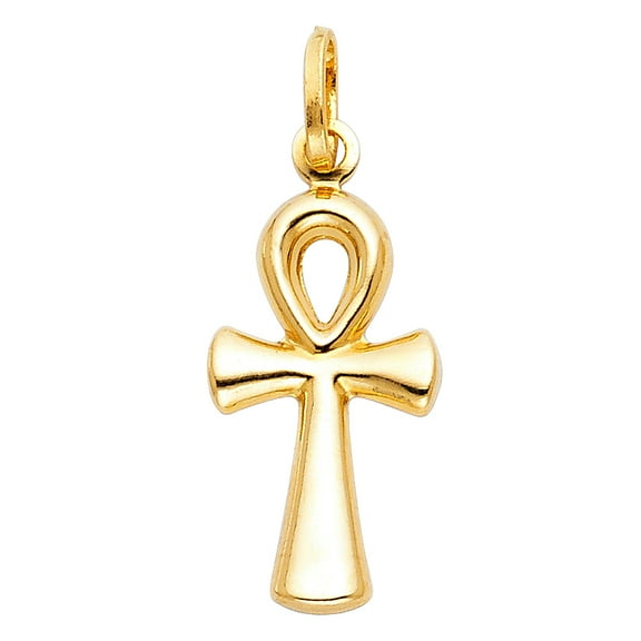 14k Yellow Gold Ankh Cross Pendant Egyptian High Polish Faith Shiny Charm Jewelry Female Unisex